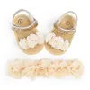 2PCS/Set Sandały dla niemowląt i opaska na głowę Mały kwiat Miękki podeszwy Buty dziecięce buty księżniczki Małe sandały Sandały Księżniczki