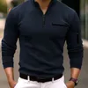 Male Shirt Quarter Zip Work Daily Wear Long Sleeve Fashion Comfortable Plain Pocket Sportswear Men Clothes Camisetas Hombre 240229