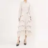 Casual Dresses Miyake' 2024 Autumn High End 3D Embroidered Lace Tune Waist Suit Collar Slim Cardigan Dress