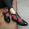 Plaid fotledskor för män zip rund tå mode handgjorda etniska pu botiner hombre skor för män med