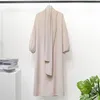 Roupas étnicas Mulheres Eid Muçulmano Abaya O Pescoço Lanterna Manga Kaftan Árabe Islam Modest Abayas Sólido Longo Robe Solto Marrocos Jalabiya Fitas