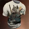 Men's T-Shirts Japan Samurai Cat Graphic T Shirts Cool Classic Art Style Mens and Womens Printing Tees Fashion O-neck Short Sleeve Loose Tops