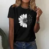 Women's T Shirts Short Sleeved Shirt V-Neck Fashionable Sunflower Printed T-Shirt Casual Top Shoulder Length Korean