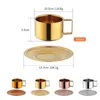 200 ml d'or tasse à café soucoupes ensemble tasse en acier inoxydable tasse à thé avec plateau en métal eau tasses de lait café fête verres outils de cuisine 240222