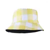 Berets Fashion Cute Bucket Hat Beach Fisherman Hats For Women Reversible Double-Side-Wear Lattice Sun Gorras Gifts