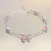 Cherry Blossom Bow Bracelet Small High End Pink Zirconia Stone, Clear and Cold Feeling, Best Friend Handicraft, Trendy Bracelet