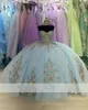 Blue Blue Princesse Quinceanera Robes avec une robe à balle Crystaux de perles Fleurs Appliques Sweet 16 Robes Vestidos de 15 anos