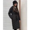 Parkas 2022 Winter Spring Midlength Women's Parkas Black Cotton Padded Lace Jacket Light Thin Fashion Elegant Quilted Coats for Women