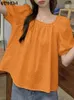 Damesblouses VONDA Mode Tops Dames Elegante Blouse 2024 Zomer Korte mouw Kant Patchhwork Shirts Vierkante kraag Casual Los Effen