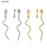 Andywen 925 Sterling Silver Gold Long Zircon CZ Snake Base Drop Earring Clear Party Piercing Pendiente Women Luxury Jewelry 220108235934