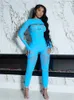 Summer Outfits Streetwear Jumpsuits Women Long Sleeve BodyCon Rompers Jumpsuit Skinny Blue Mesh See även om Overalls 240301