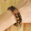 Charm Bracelets 10mm Tiger Eye Stone Beads Men's Bracelet Vintage Leather Wrap Buddhism OM Chakra Men Handmade Jewelry