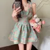 Dress INSCUTEE Vintage Pastel Goth Dress Women Fairycore Grunge Oli Painted Print Spaghetti Strap High Waist Aline Corset Dress Femme