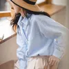 Maden femmes français classique bleu et blanc rayé chemises surdimensionné décontracté revers Blouses printemps à manches longues haut grande taille 240307