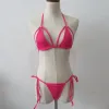 Conjunto micro biquíni sexy cor sólida estilingue corda oco anel de metal menina praia banho feminino biquini mini biquinis