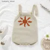 Jumpsuits Newborn Baby Girl Boy Summer Outfits Knit Ribbed Embroidery Sun Romper Jumpsuit Sleeveless Spaghetti Strap Overalls L240307