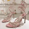 Stiletto High heel jewel sandals snake twining elegant Sandal Rene Caovilla crystal Gold rhinestone dress shoes Silver soles women summer