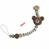 Baby Rattle Crochet Bear Teether med Bells Pacifier Chain Born Montessori Education Toy Troe Rings Toys 240226