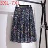 Dresses New 2021 Ladies Spring Summer Plus Size Long Skirt for Women Large Floral Print Flower Chiffon Pleated Skirts 4xl 5xl 6xl 7xl