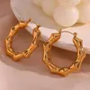 Hoop Earrings Chunky Bamboo Shaped Stainless Steel 18k Gold Plated Geometric Fashion Waterproof Statement Jewelr F