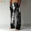 Pants Men's Black And White Casual Art Trousers Baggy Bamboo Tree Pant Pockets Drawstring Elastic Waist Pants Yoga Comfort