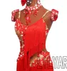 Stage Wear Latin Dance Dress Customized Adult And Children's Red Embroidered Tassel Rumba Performance Competition