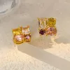 Boucles d'oreilles pendantes bijoux uniques violet rose jaune CZ coupe cristal carré