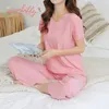 Women PaJamas 2 -częściowe luźne spodnie Ustaw solidny kolor swobodny plus w rozmiarze 4xl topewa z krótkim rękawem prosta odzież domowa 240307