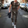 Arrivée pantalons pour hommes survêtement 2 pièces ensemble rayure 3D imprimé à manches courtes t-shirt pantalon long vêtements de rue 240307