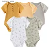 Tulumlar 2023 unisex bodysuits 5pieces bebek kız kıyafetleri set yeni doğmuş karikatür pamuklu erkek bebek giysileri baskılar baskısı düz renkli yaz l240307