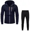 Hommes automne hiver 2 pièces ensemble Patchwork à manches longues à capuche haut 2 pièces Jogging Costume vêtements de sport survêtement survêtements 240307