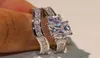 Size 510 Couple Rings For Women Luxury Jewelry 10KT White Gold Filled Three Stone Princess Cut Topaz CZ Gemstone Women Bridal Rin6540551