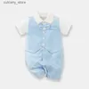 Jumpsuits 2pcs Baby Boy Cotton Classic Stripe Short Sleeve Lapel Jumpsuit L240307