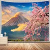 Tapisserie Sakura rose fleurs de cerisier japonais tapisseries printemps coucher de soleil paysage tapisserie tenture murale pour décoration de chambre 240304