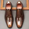 Business Men Men Dress Sapatos Oxfords Couro genuíno Três rendas de retalhos de retalhos