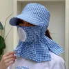 Breda randen hattar Leisure Face and Neck UV Protection Ear Flap Women Sun Hat Protective Cover