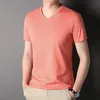 Hoogwaardige 100% Katoen Mannen t-shirt Merk Zomer Tops V-hals Effen Kleur Effen Korte Mouw Casual Mode Heren kleding 240226