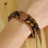 Charm Bracelets 10mm Tiger Eye Stone Beads Men's Bracelet Vintage Leather Wrap Buddhism OM Chakra Men Handmade Jewelry