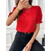 Camicette da donna 2024 Estate Semplice Camicetta da donna Tinta unita Girocollo Camicia Office Lady Maniche corte Streetwear S-XXL Casual Magliette e camicette