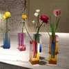 Vaso cubóide luz luxo estilo europeu falso cristal fosco/suave recipiente romântico arranjo floral acrílico pilar vaso 240229
