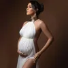 White Maternity Long Dresses Pography Posing Props Sexy Elegant Gold Color Leather African Shoot Studio Dress 240301