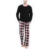 Pijamas masculinos conjunto de duas peças pijamas moda cor sólida camiseta calças xadrez pijama lazer macio homewear outono/inverno