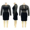 Jurken Plus Size Dameskleding Sexy Patchwork Mesh Transparante Mini-jurk Verjaardag Bodycon-jurken met lange mouwen Tas met ronde hals Hippe jurk