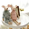 Plush Animals Kids Little Cute Pink Cotton and Green Bowknot Mouse Doll Stuffed Toy 230220 240307