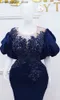 Robes sexy urbaines 2023 grande taille arabe Aso Ebi bleu royal sirène bal dentelle perles cristaux soirée formelle fête deuxième réception anniversaire Q240307