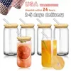 CA US Warehouse 16oz Sublimation Glasses Beer Mugs with Bamboo Lids and Straw Tumblers DIY Blanks Cans Heat Transfer Cocktail Iced Cups 3737