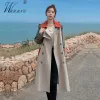 Trench Korean Fashion Patchwork Trench Coats Women Elegant Belt DoubleBreasted Windbreaker Loose Design Mid Length Spring Overrock