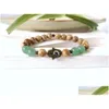 Beaded Strand Hamsa Green Aventurine Men Bracelet Hand Natural Stone Yoga Mala 3.5 Drop Delivery Jewelry Bracelets Dhq0A