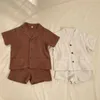 Комплекты одежды MILANCEL, летняя одежда для девочек, однобортная рубашка с v-образным вырезом и льняные шорты, костюм из 2 предметов для мальчиков