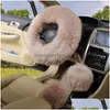 Steering Wheel Covers 3Pcs/Set Winter Long Wool Car Steering Wheel Gear Knob Shifter Parking Brake Er Warm Soft P Women Accessories 6C Dhltz